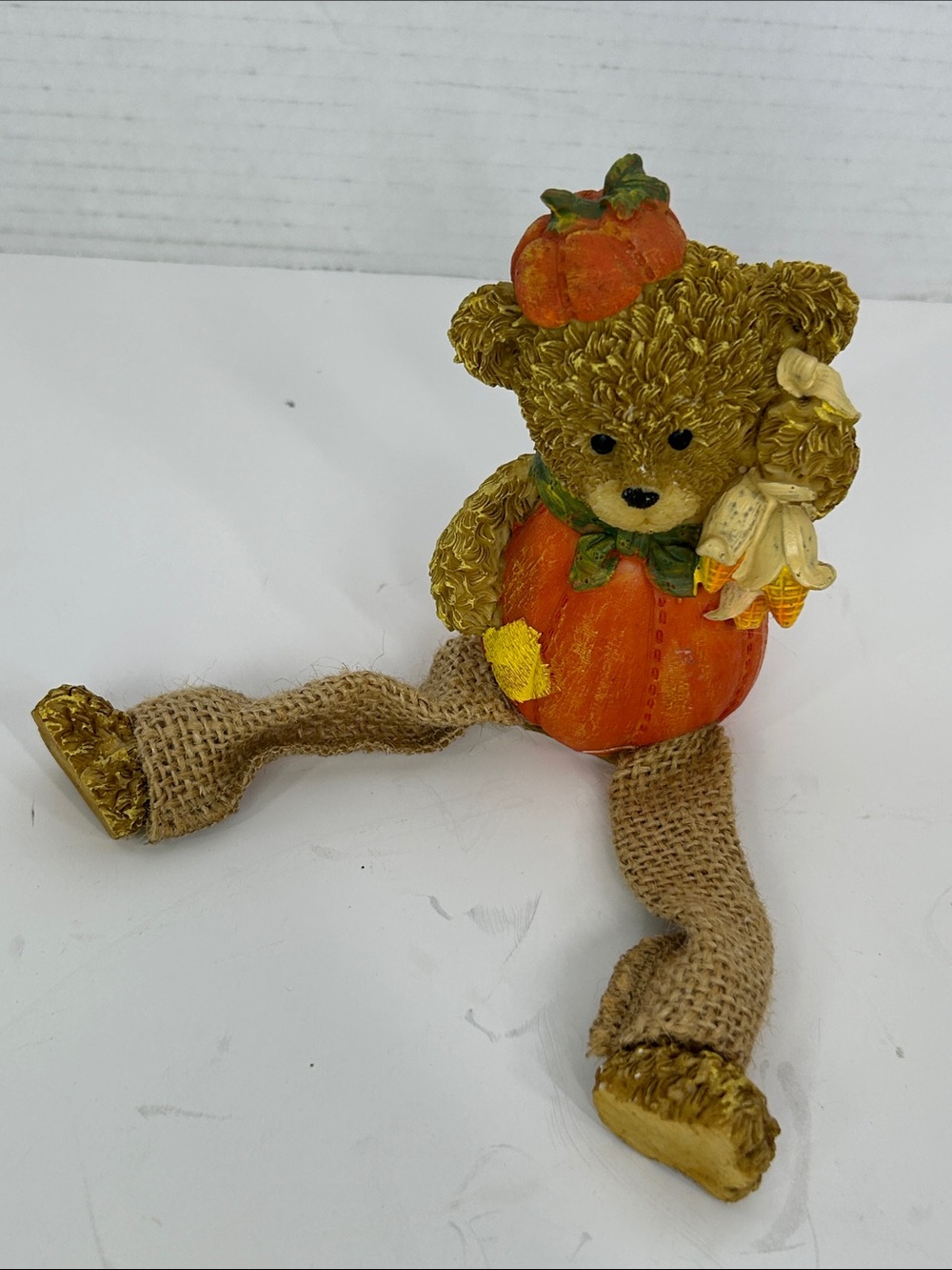 Autumn Bear Pumpkin Figurine - Orange & Tan Home Art